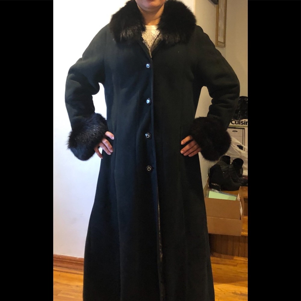 New! Montanelli Black Long Shearling Coat size M/L